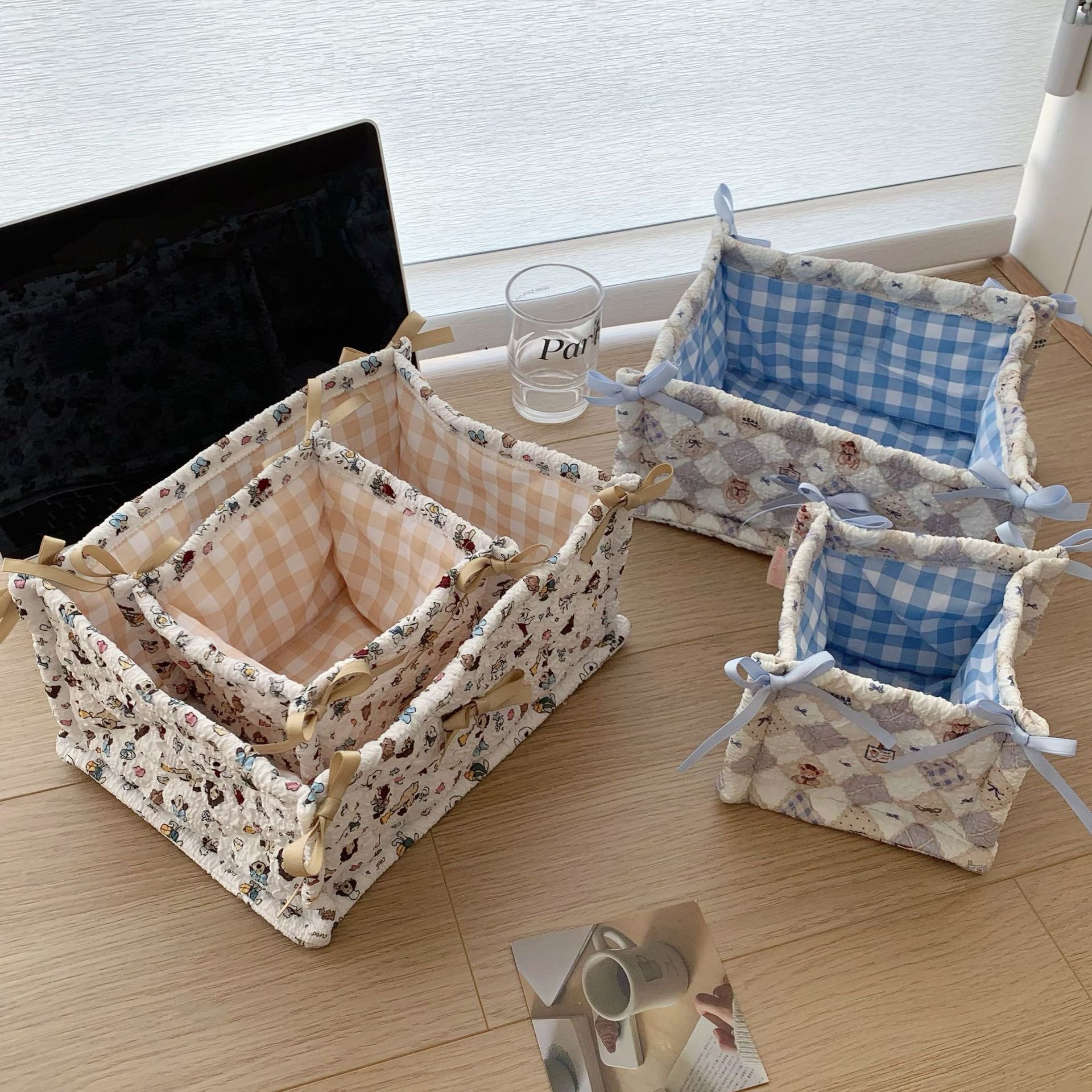 Korean-style ins bear storage basket, hand-quilted and cute home snack storage basket, desktop small sundries storage basket full figure