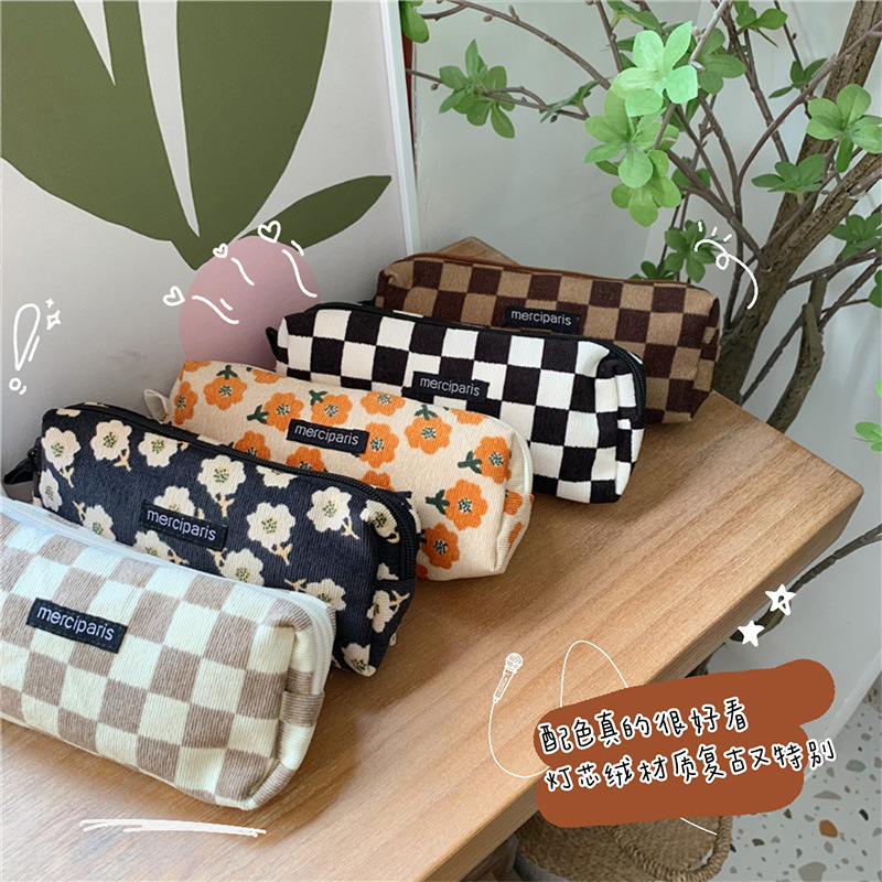 【 In Stock 】11271 Corduroy Retro Artistic Pen Case, ins Japanese-style Student Makeup Bag Storage and Organization Bag details Picture