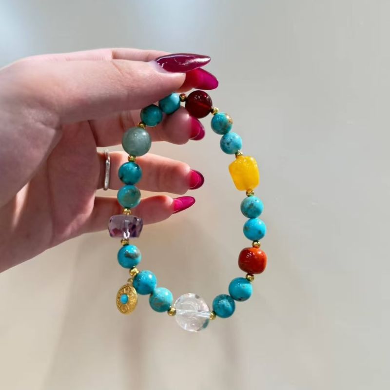 国潮系列绿松石13颗经典新中式优雅浅绿色翡翠玻璃闪亮清凉大女主手串104145