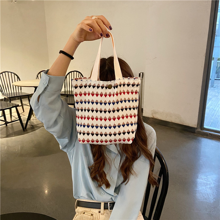 912132 Korean ins fresh and cute small cloth bags, women's wrinkled cloth printed handbags, bento bags wholesale Application Scenario