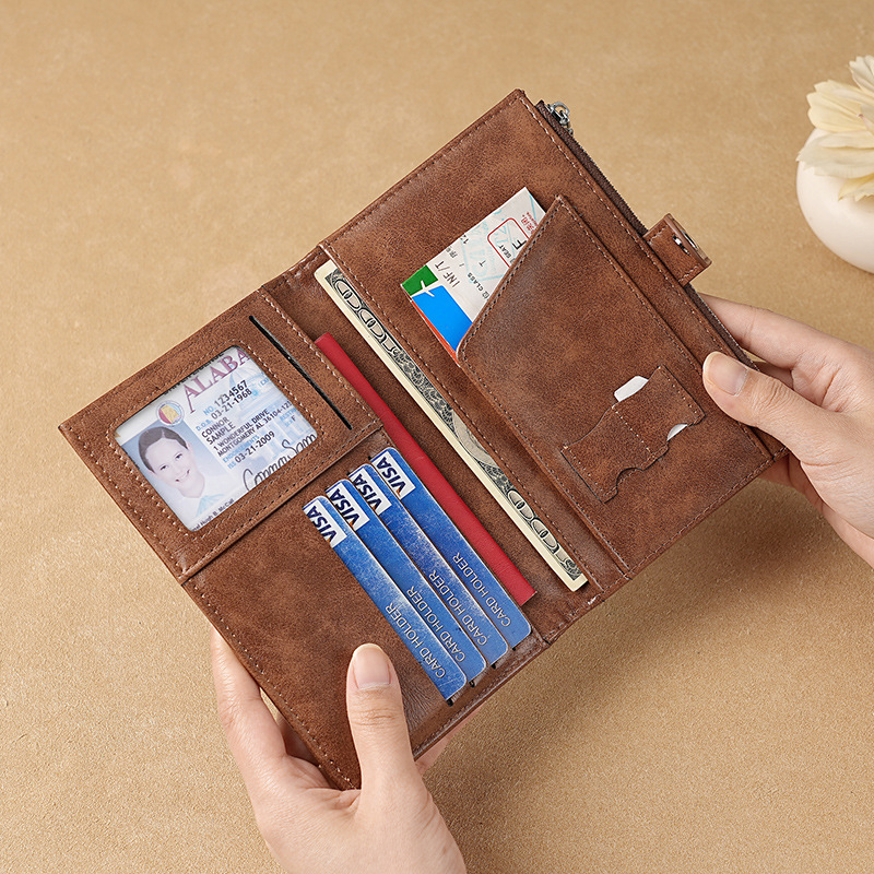 pu oil wax leather ultra-thin multi-functional passport bag, new women's wallet, air ticket holder, passport document wallet and storage bag Application Scenario