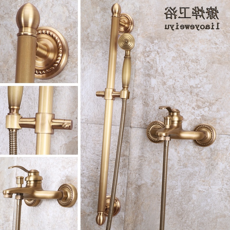 Antique-style shower head set, all-copper bathroom hot and cold water faucet, bathtub faucet, simple shower head details Picture