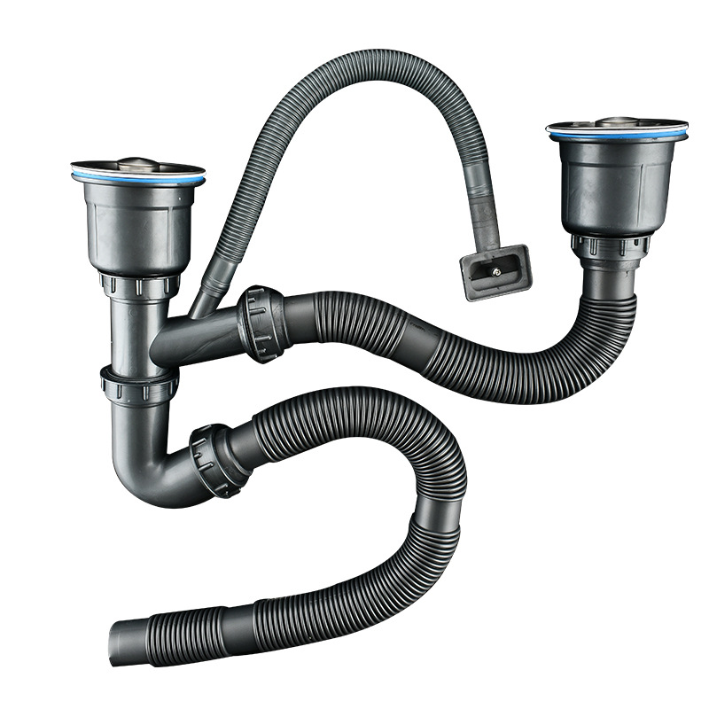 Kitchen single and double trough stainless steel drain, sink drain pipe, sink drain, anti-odor and anti-insect, filtered drain Item Picture