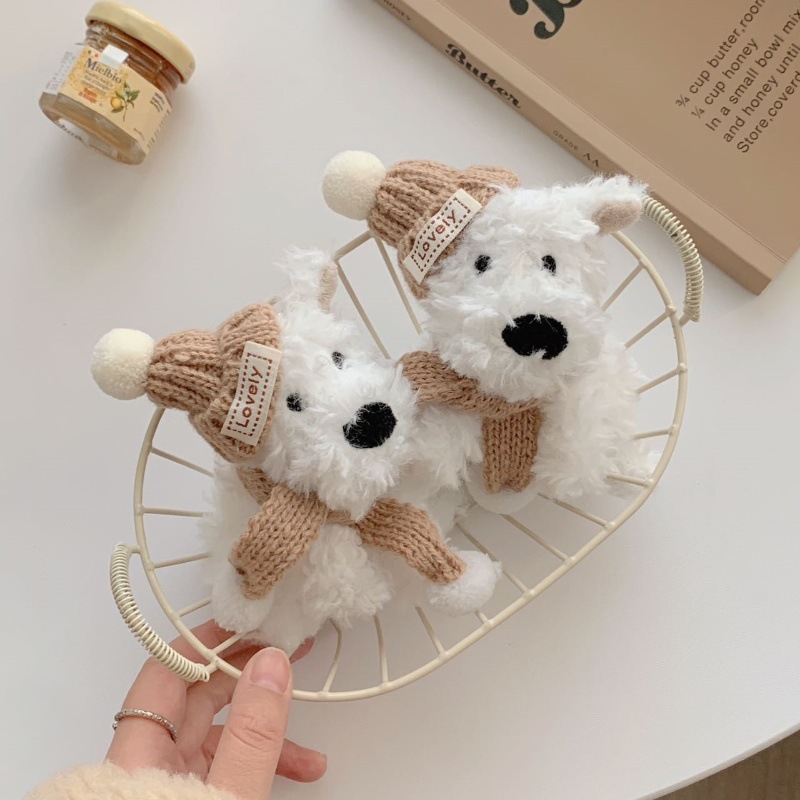 Cute plush dog Ins-style mini West Highland pendant, keychain, figurine pendant, schoolbag hanging decoration details Picture