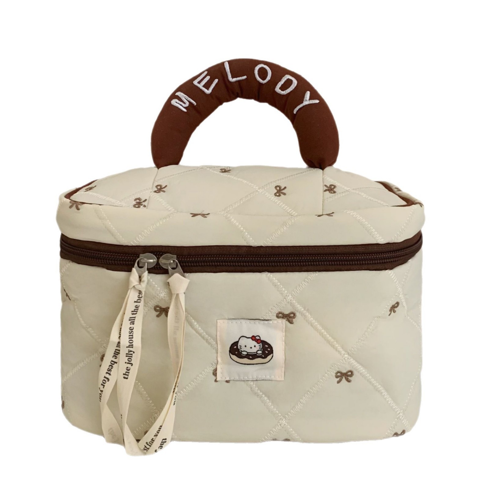 Milk tea doughnut cosmetic bag for Women 2025 New high appearance level portable large-capacity cosmetic storage bag handbag Item Picture