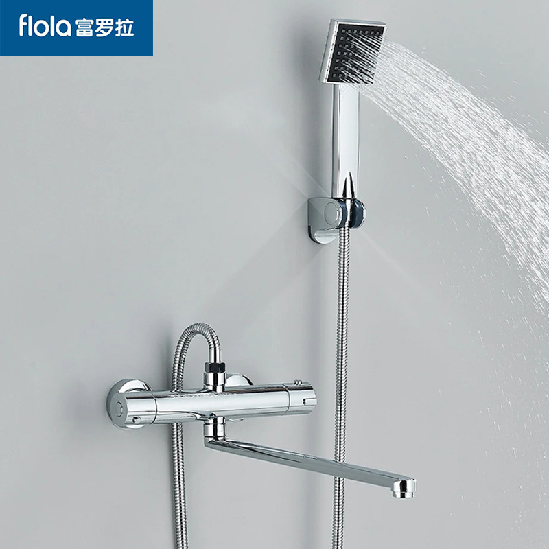 Cross-border all-copper bathtub faucet simple thermostatic shower head set, cold and hot mixed water thermostatic valve extended water outlet details Picture