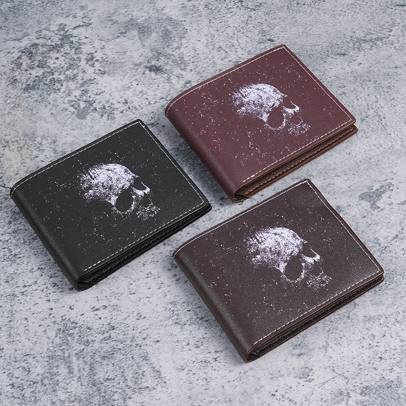 Cross-border exclusive wallet: Bat skull short wallet, retro skull print, men's and women's 20% off coin purse details Picture