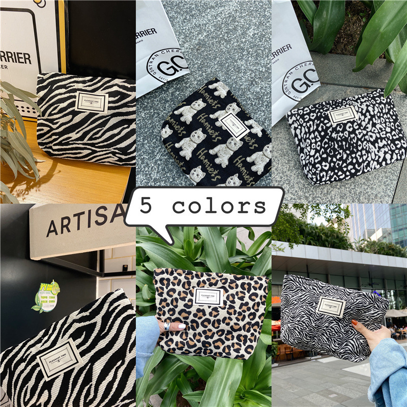 13314 Korean fashion leopard print and spotted print cosmetic bags, women's clutch bags, canvas convenient toiletry and storage bags wholesale full figure