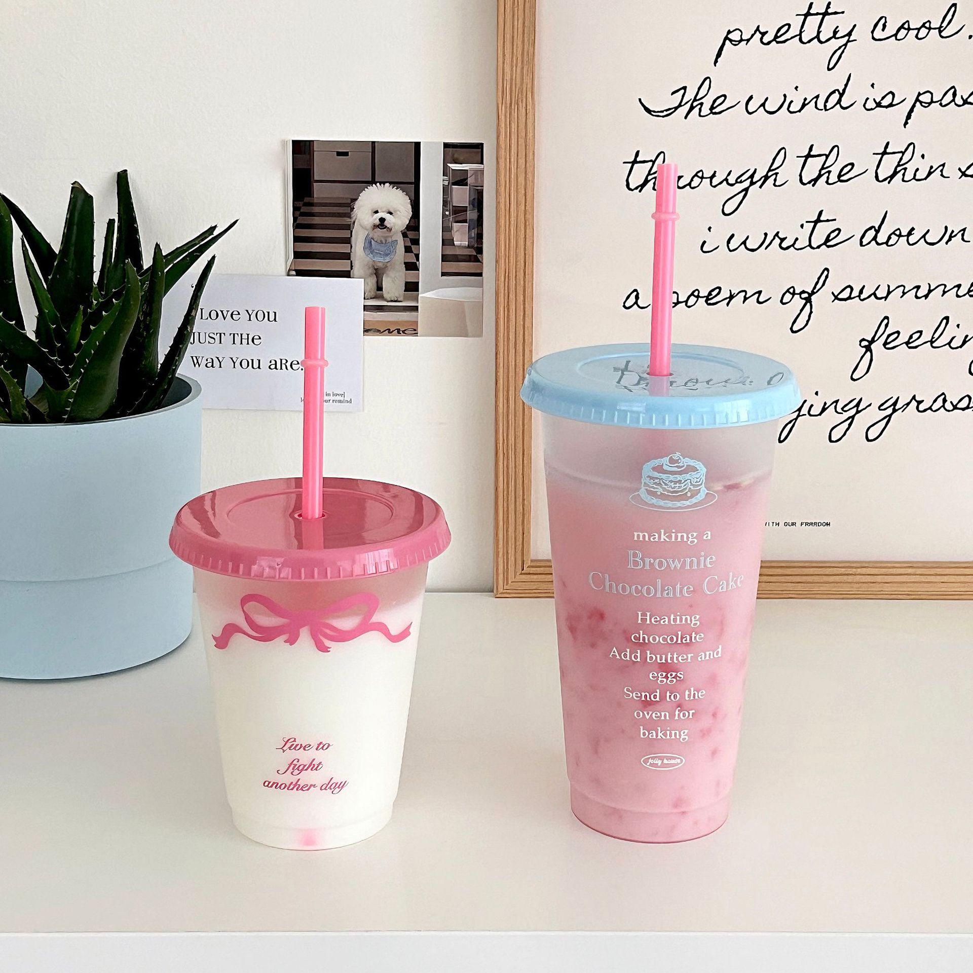 Original summer plastic straw cup for girls, large-capacity home travel drinking water cup, milk tea cup, coffee cold drink cup Specification drawing