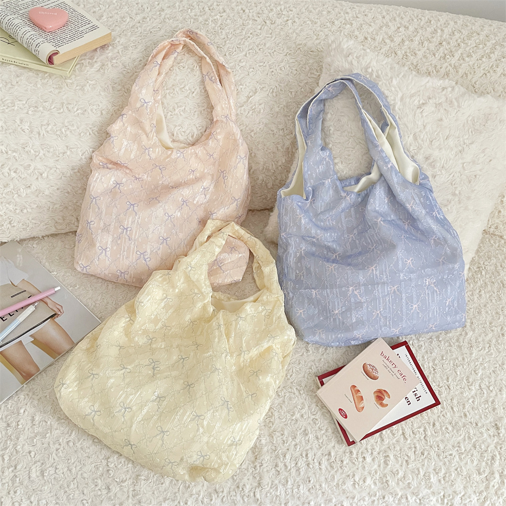 55301 Summer Fresh and delicate texture bow single-shoulder bag, fairy canvas bag, hand-held underarm vest bag full figure