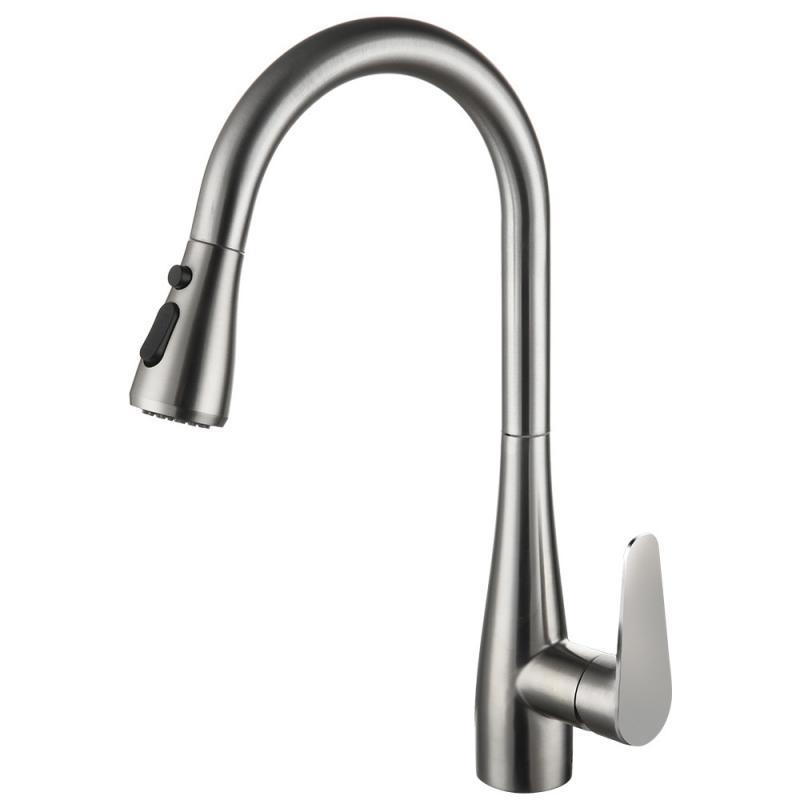 The gray kitchen of the foreign trade gun features a pull-out cold and hot water sink with a rotating dual-mode water outlet and a black faucet Application Scenario