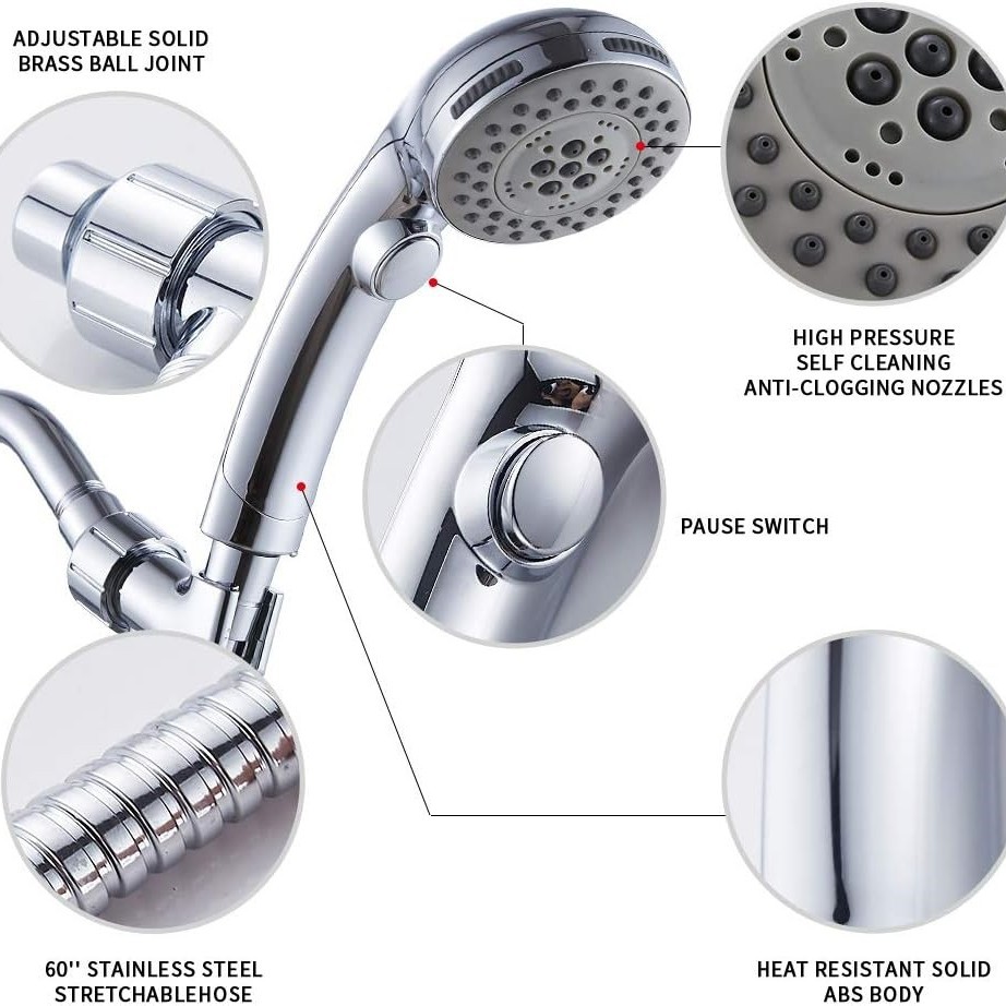 Amazon Japan handheld showerhead set, one-button water-stop showerhead, five-function pressurized water heater, showerhead details Picture