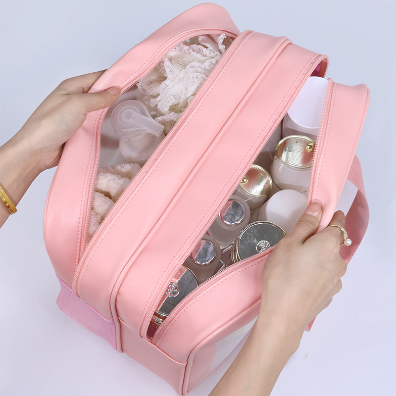 Dry-wet separated toiletry bag, double-layer portable travel PVC transparent beach bag, high appearance level makeup bag, storage bag Specification drawing