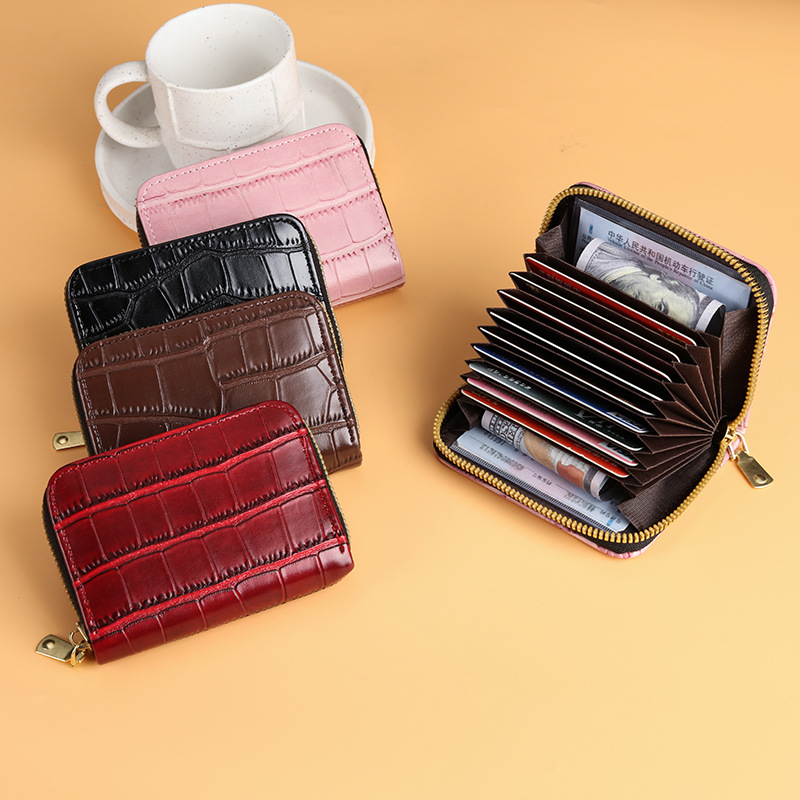 New mini Korean version of the card case for women, featuring crocodile pattern, multi-functional anti-demagnetization and multi-position driver's license, retro bank card case full figure