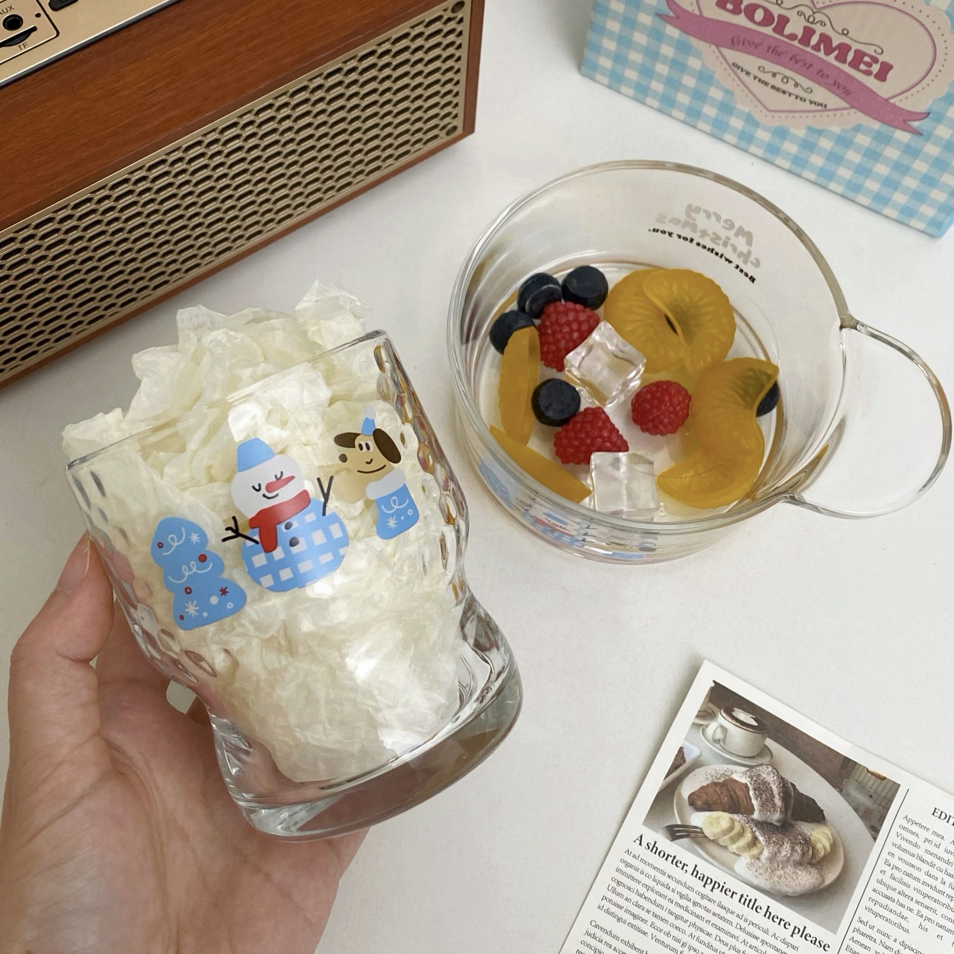 Ins-style Christmas snowman glass bowl, round glass salad bowl, dinner set, dessert bowl, milk bowl, breakfast bowl details Picture