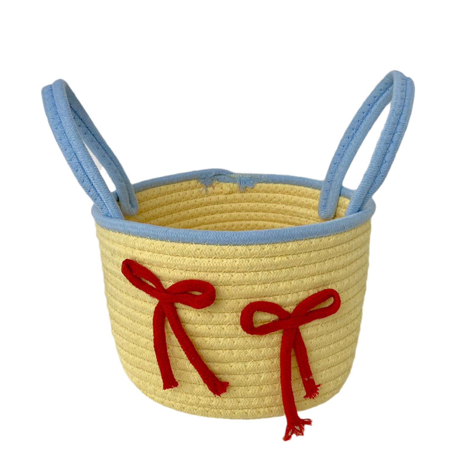 Large-capacity woven hand-held storage basket, cute cotton rope storage basket, miscellaneous items on the desktop, small snack storage basket, small basket Item Picture