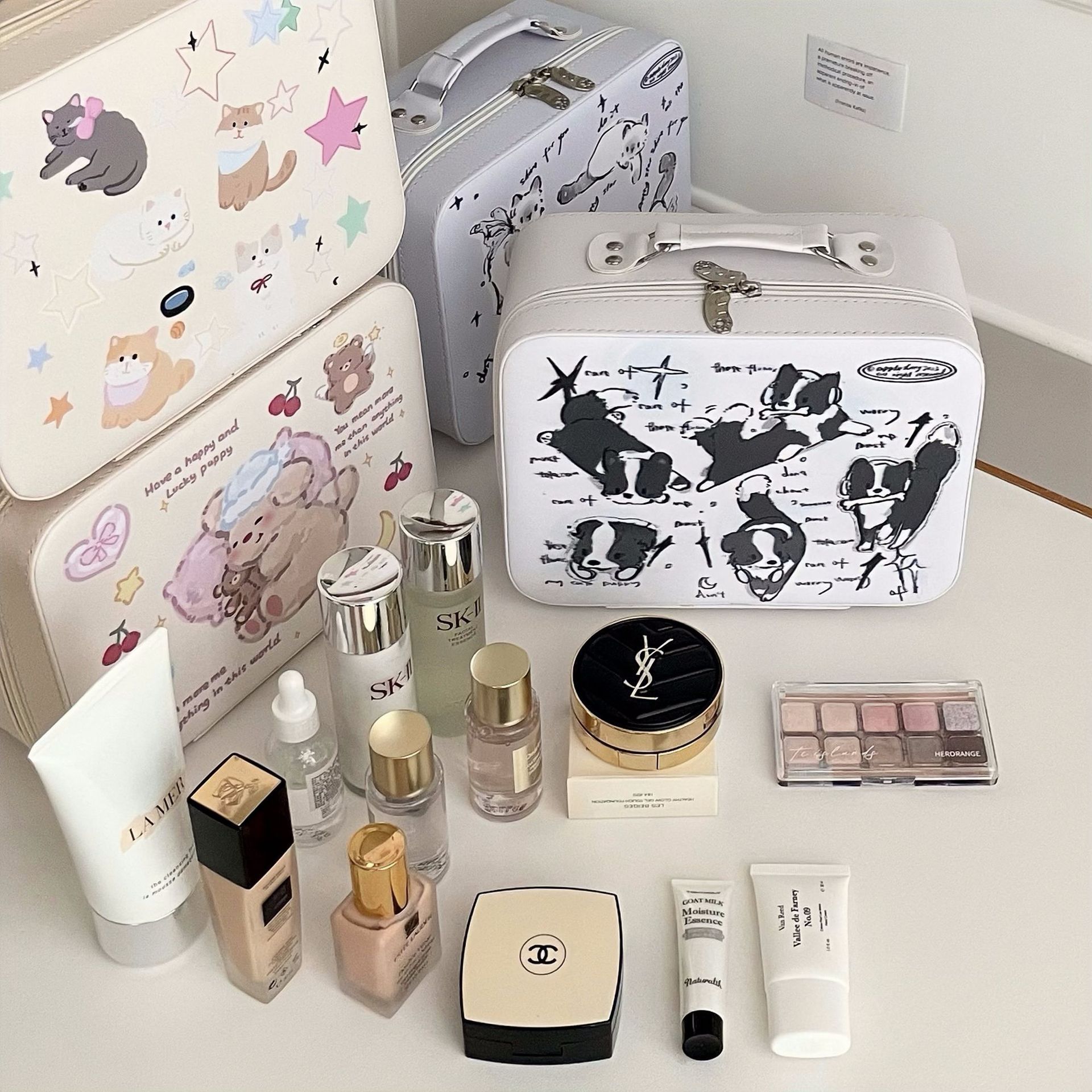 High appearance level cartoon makeup box, portable large-capacity skin care product organization and storage box, pu leather storage suitcase details Picture