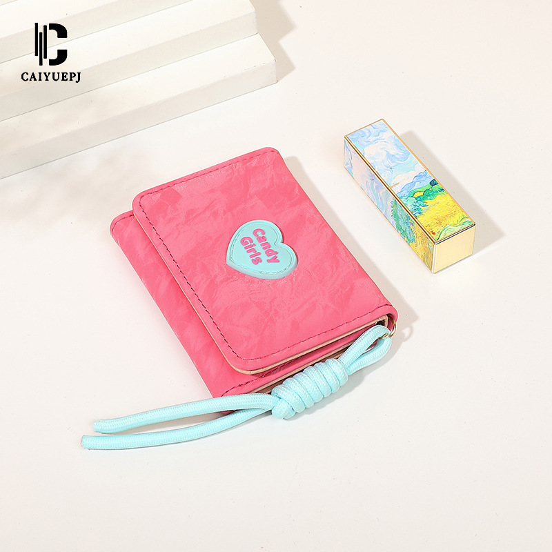 Korean version of INS heart-shaped candy wallet, simple lanyard wallet, women's short style, 30% off, women's wallet, student wholesale Specification drawing