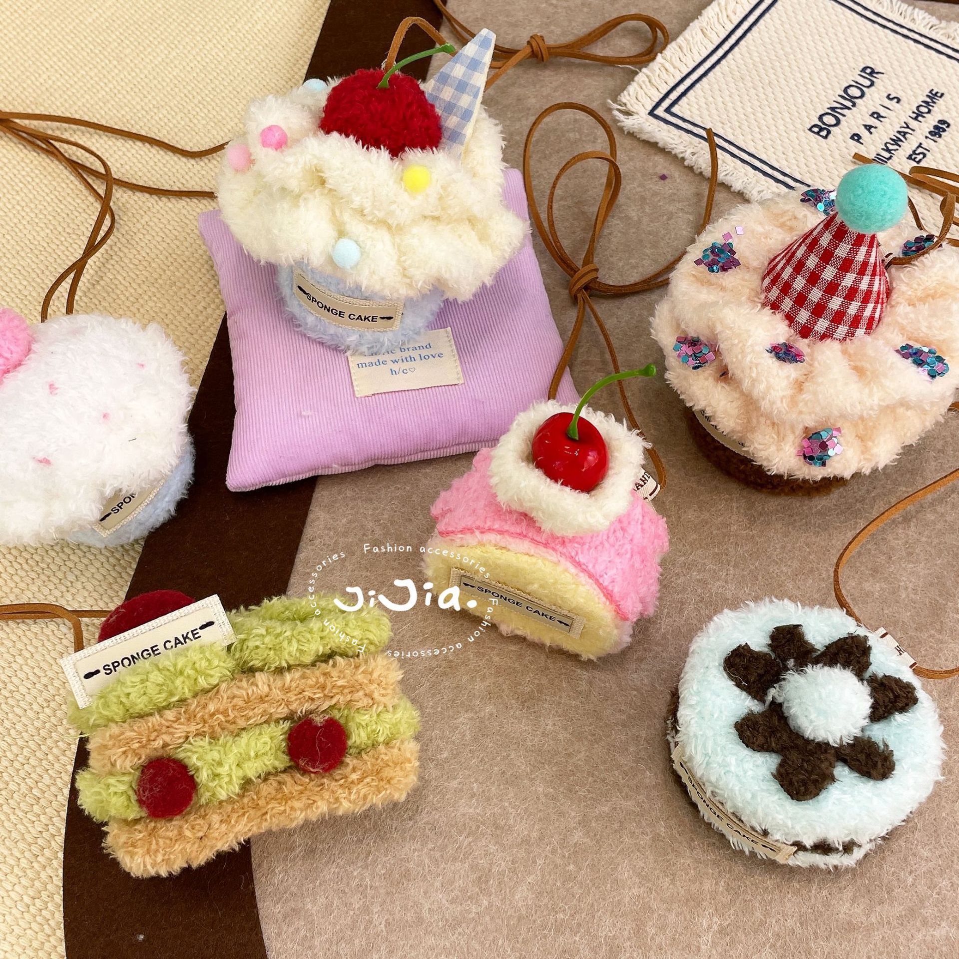 Fun and cute plush dessert house necklace pendant, cute cake cherry accessory, sweet strawberry neck accessory details Picture