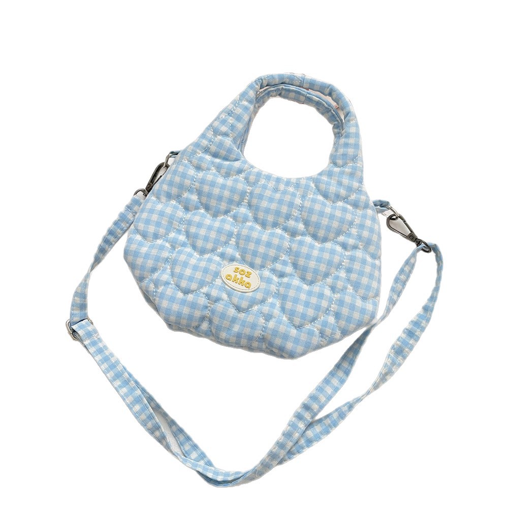 55311 Dopamine-colored girl quilted cotton-padded heart handbag, women's single-shoulder bag, magnetic crossbody canvas bag Item Picture