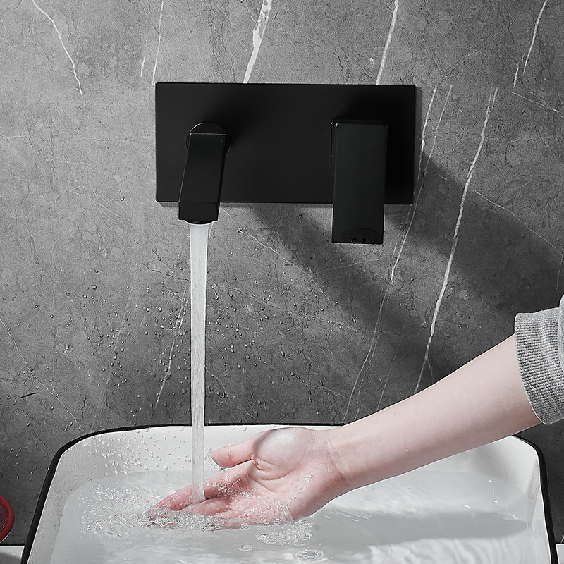 Brass black concealed cold and hot built-in countertop faucet, wall-mounted water outlet basin, hot-melt built-in concealed faucet details Picture