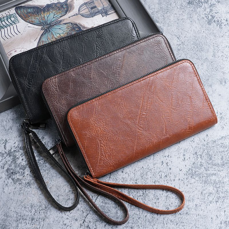 Genuine men's long wallet, zipper phone case, soft and thin multi-functional business multi-slot coin purse, retro wallet Application Scenario