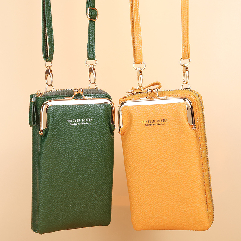 2022 Factory direct sales New women's mobile phone bag, Korean style, lychee pattern solid color crossbody single-shoulder small bag wallet details Picture