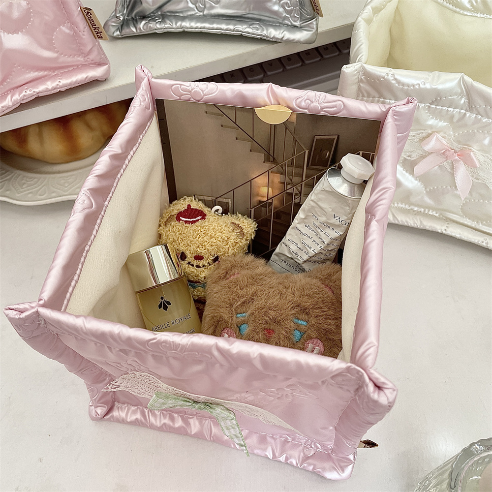41222 pu style storage box desktop, ins cute quilted bow, storage basket, key and cosmetics organizing bag Application Scenario
