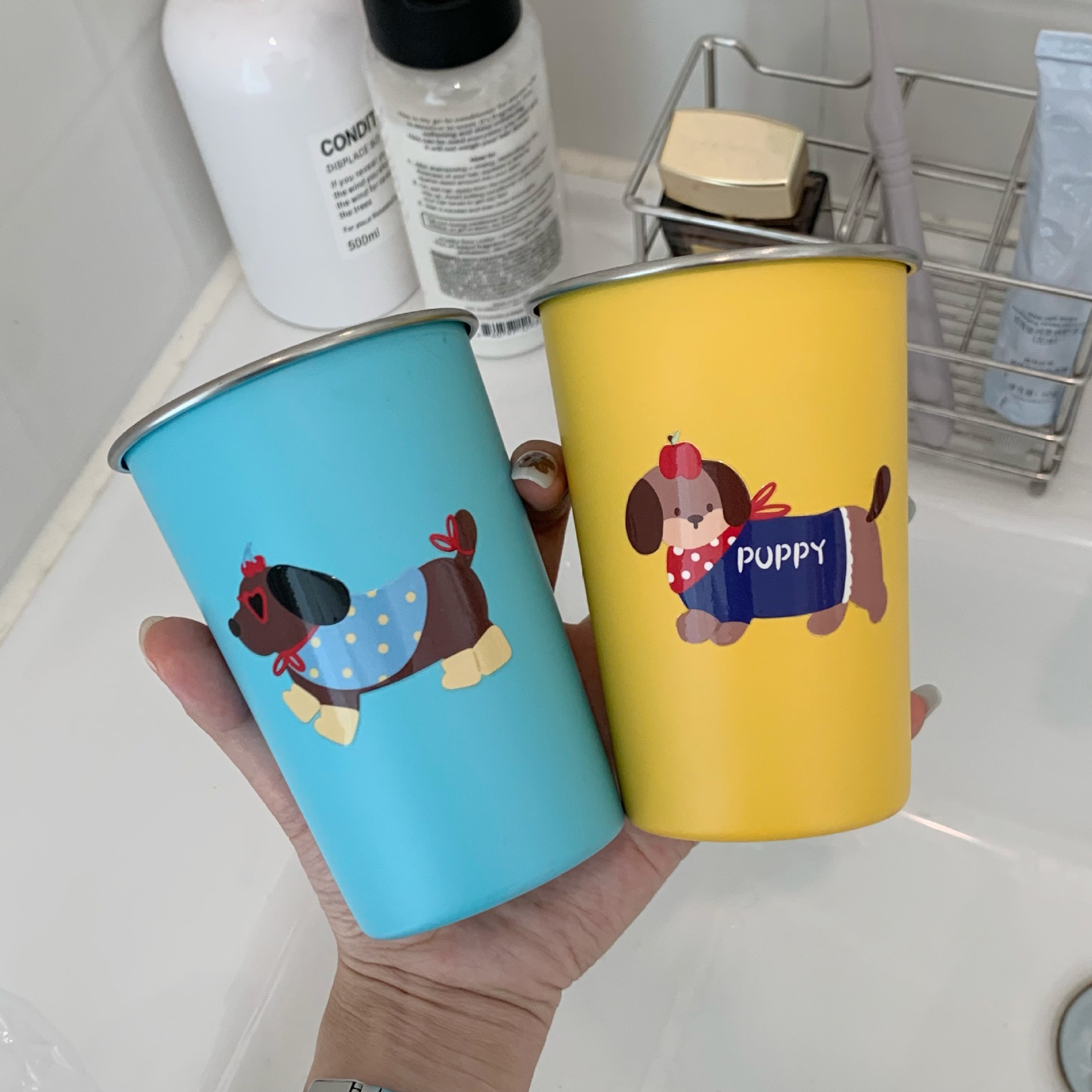High appearance level dog washbasin cup, cute and simple mouthwash cup, home couple cartoon creative washbasin toothbrush, portable cup Specification drawing