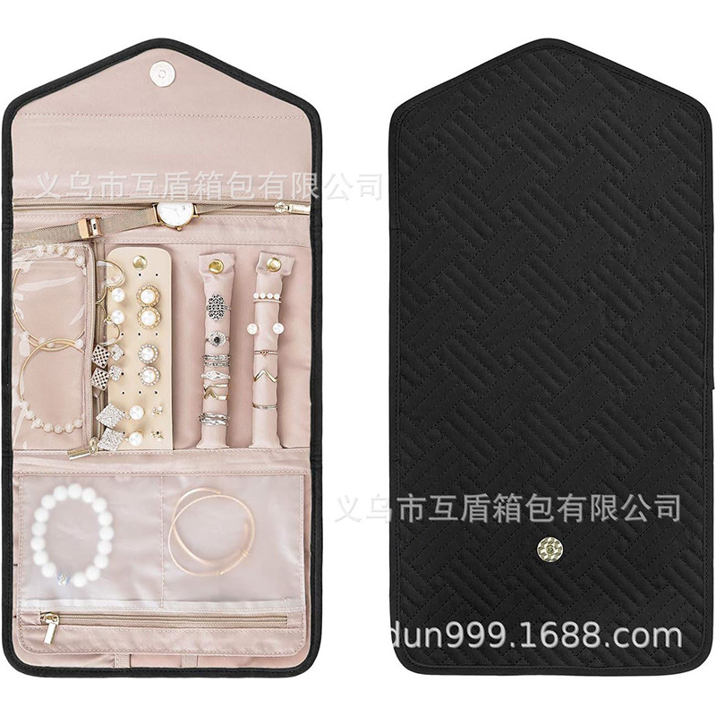 Travel jewelry storage box, roll-type foldable jewelry box, suitable for travel rings, necklaces, bracelets full figure