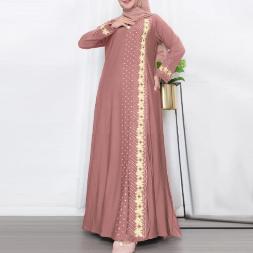 The 2025 new style of in-stock Muslim robe, Southeast Asian positioning, printed, fashionable and elegant, long-sleeved loose dress abaya robe for women, hooded Muslim pic 6