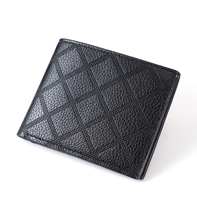 New men's wallet, short men's wallet, young and fashionable, diamond-patterned, multi-slot, large-capacity coin purse, soft leather wallet Item Picture