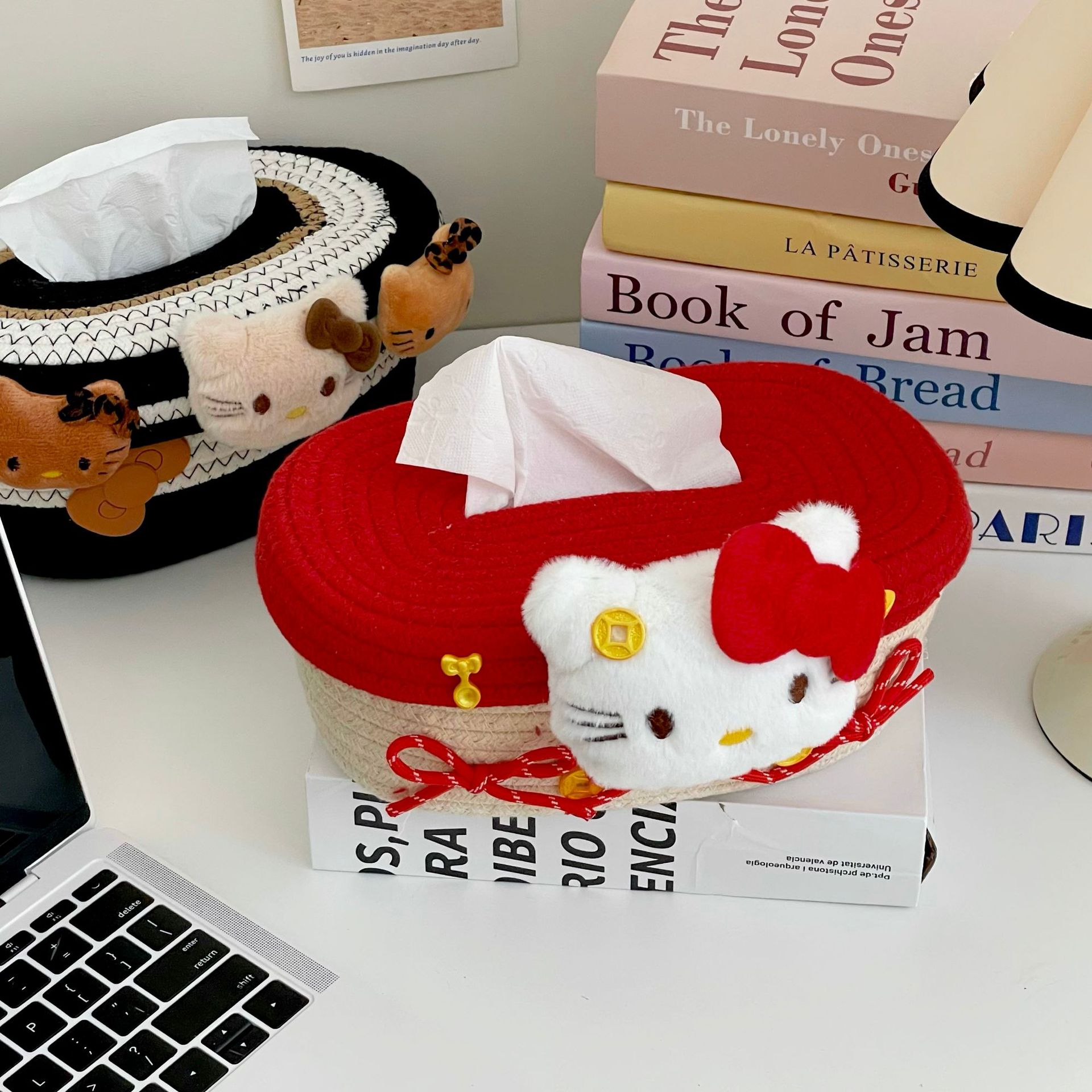 Cotton thread woven cat tissue box ~ Home bedroom and living room tissue box, napkin box, miscellaneous decoration storage bucket Specification drawing