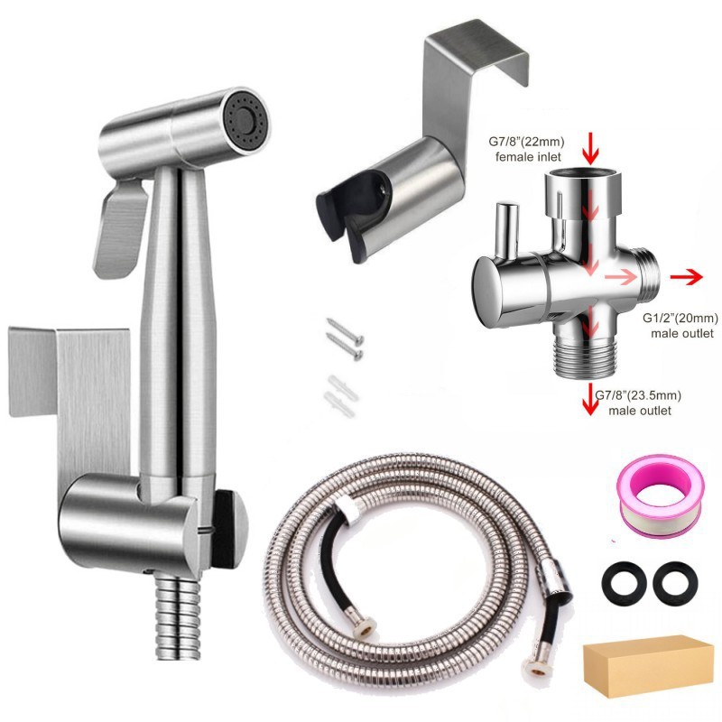 Cross-border stainless steel toilet spray gun set, women's washbasin nozzle, bathroom flushing companion, pressurized flushing toilet water gun full figure