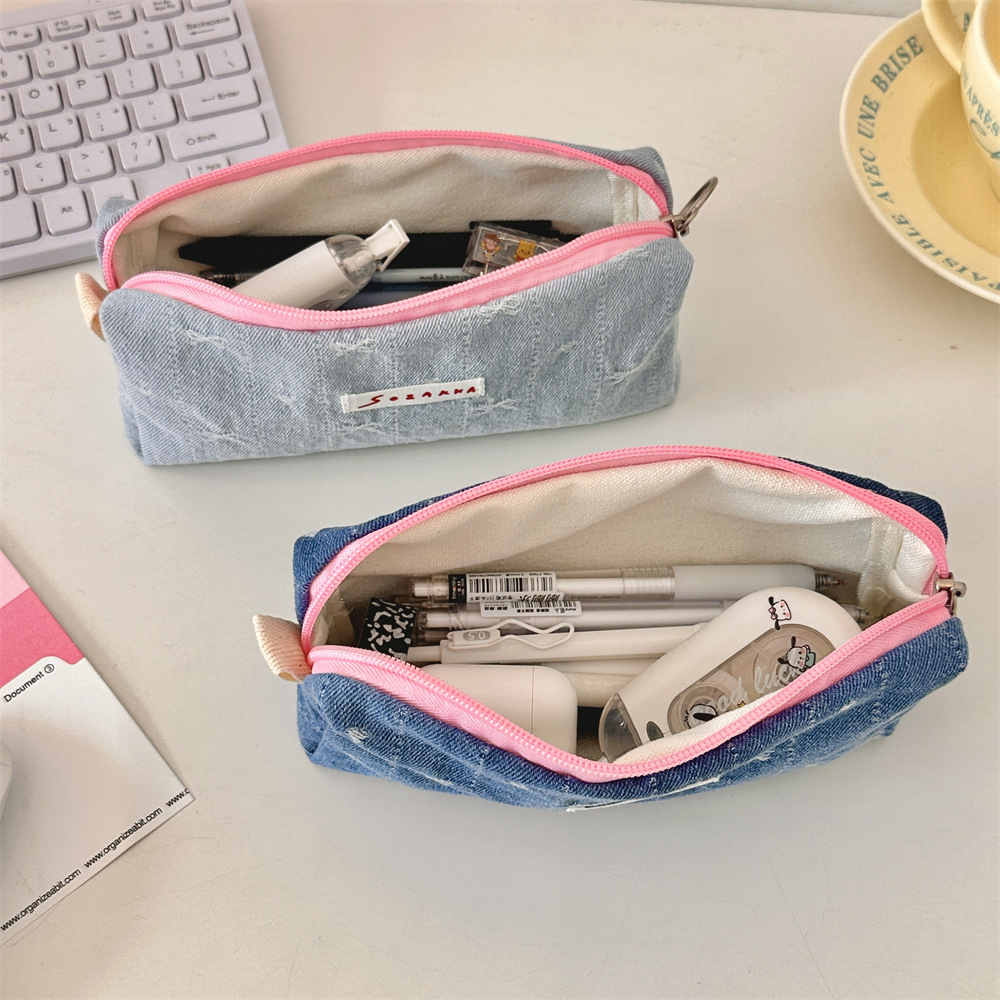 410113 New denim bow stationery pen case, loose change storage bag. Students can carry the bag together in a artistic way Specification drawing