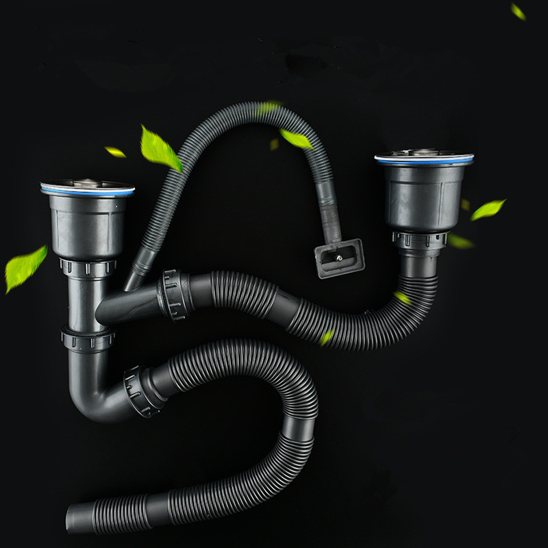 Kitchen single and double trough stainless steel drain, sink drain pipe, sink drain, anti-odor and anti-insect, filtered drain full figure
