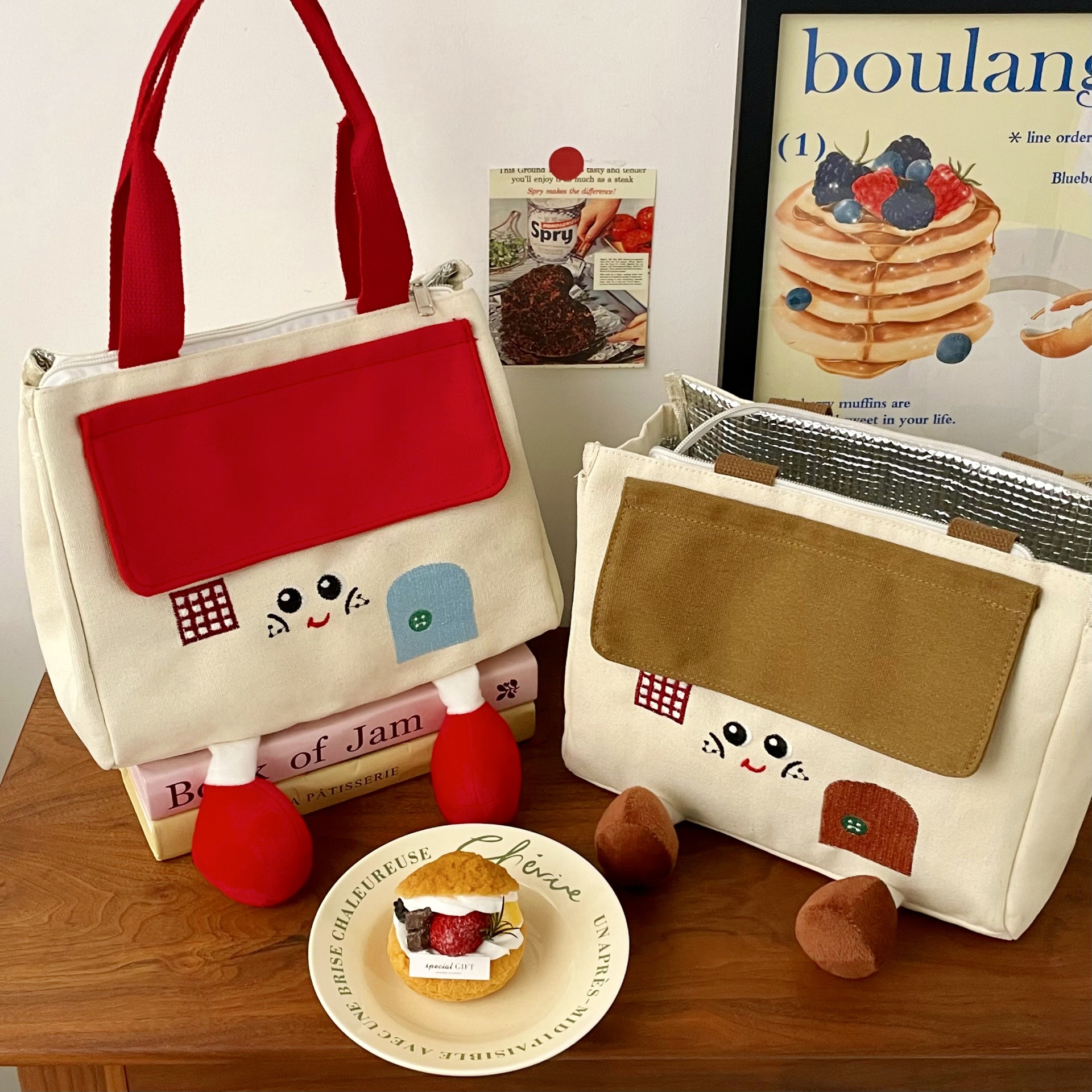 Cartoon little house lunch box bag, student and office worker lunch box bag, thickened aluminum foil insulated bag, lunch box bag for girls full figure