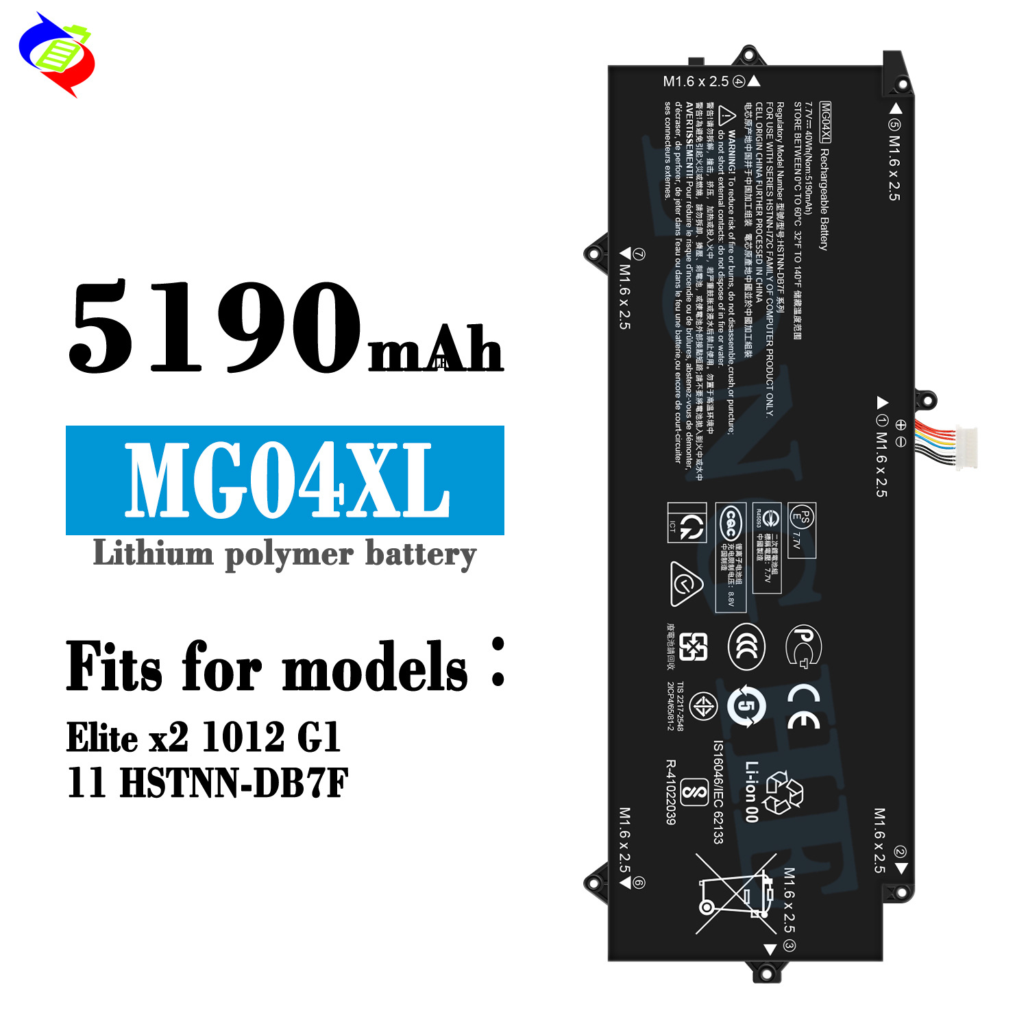 Wholesale of MG04XL battery for HP Elite x2 1012 G1/11 HSTNN-DB7F notebook full figure