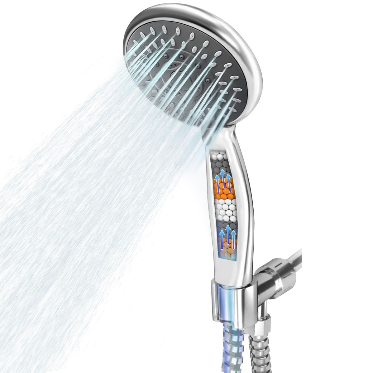 American five-function high-pressure filter showerhead set wholesale Amazon electroplated handheld showerhead pressurized showerhead Item Picture