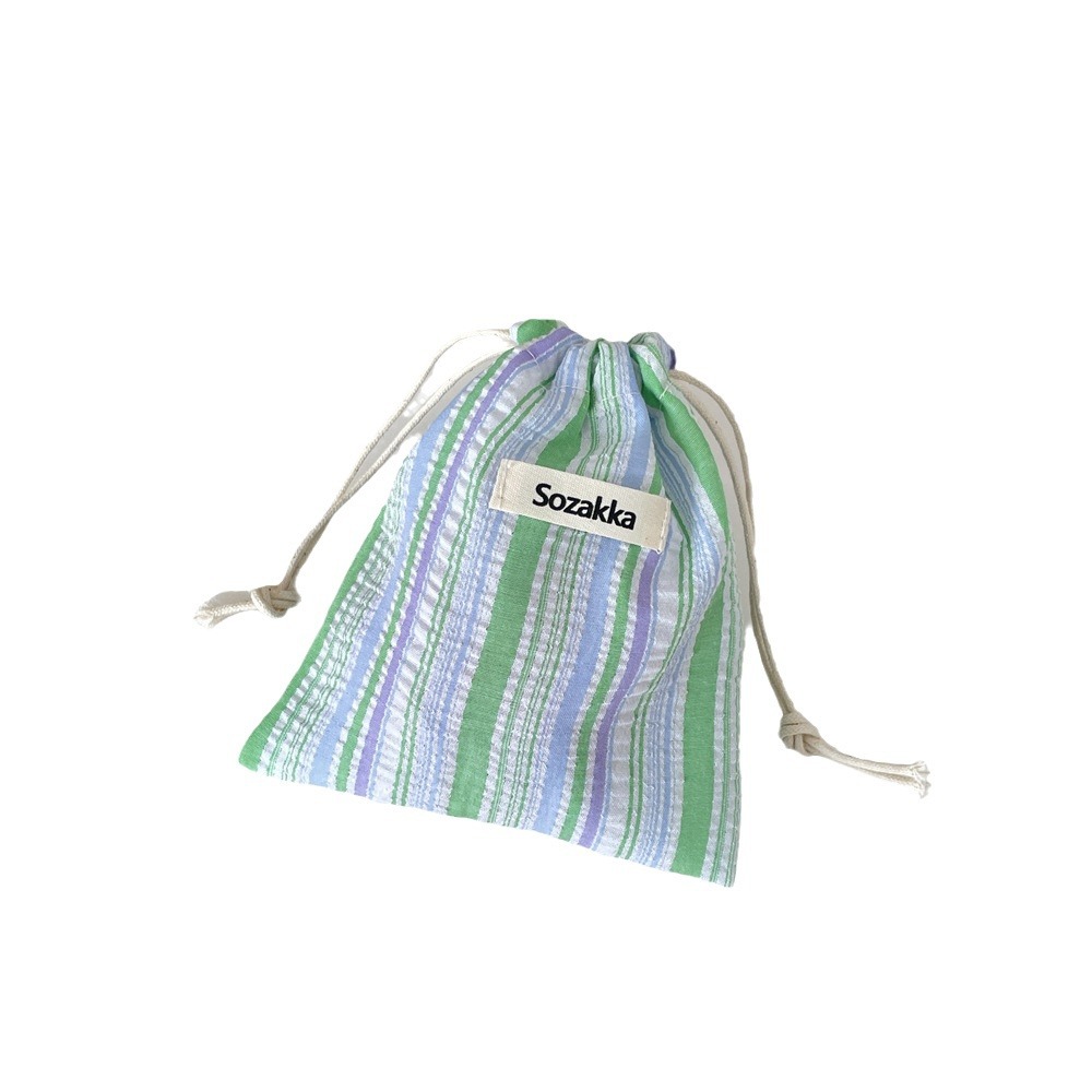 46132 Pleated striped drawstring storage bag, cosmetic bag, miscellaneous opening, red envelope, coin bag, travel sorting bag Item Picture