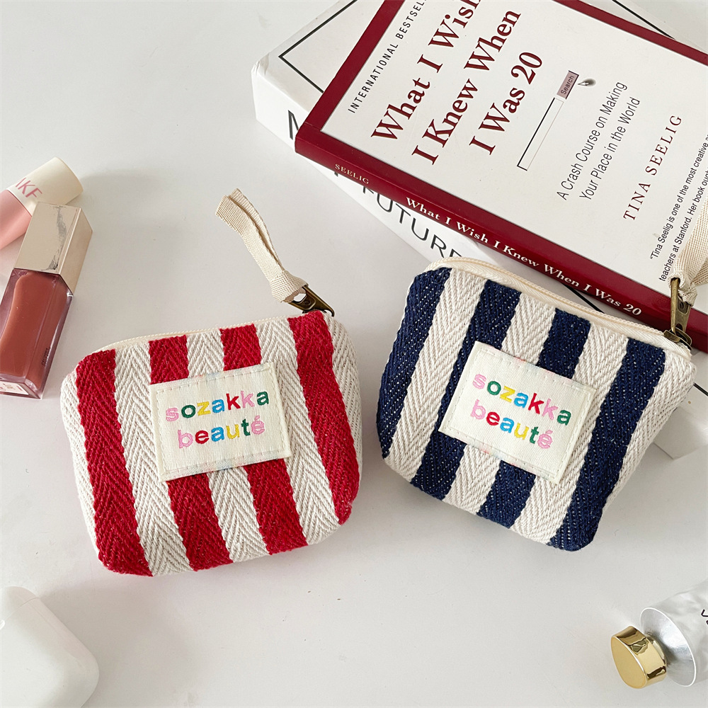311202 Vertical stripe color-blocking makeup bag, lipstick cushion storage bag, Portable mini lipstick bag, small coin purse full figure