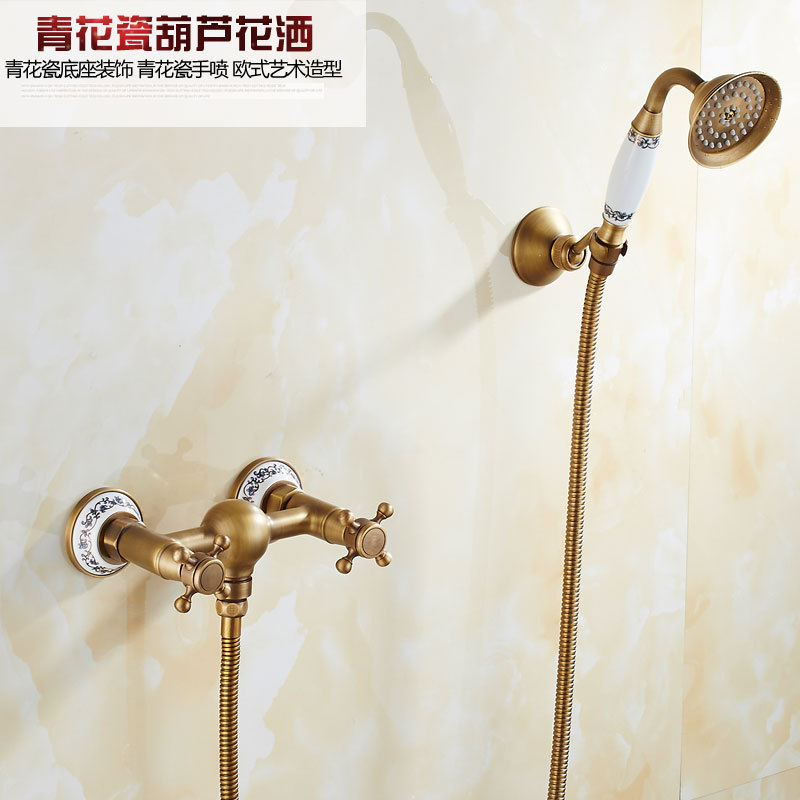 Copper antique teapot, three-piece showerhead, wall-mounted concealed bathroom, double water outlet, seven-way, new Chinese style copper showerhead Specification drawing