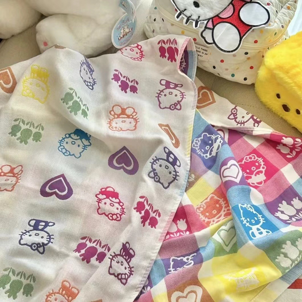 Cartoon cat all-cotton bath towel gauze ~ Newborn baby bath towel, large towel, children's baby wrap towel, bath absorbent Specification drawing