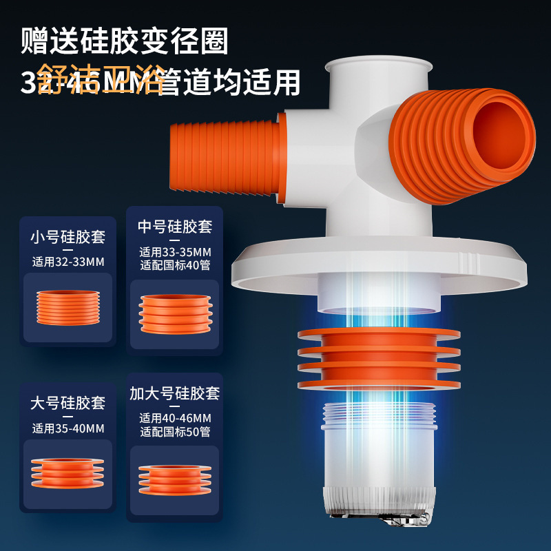 Washing machine drain three-way pipe 50, anti-odor and anti-overflow, bathroom three-way cover, four-way floor drain joint Specification drawing