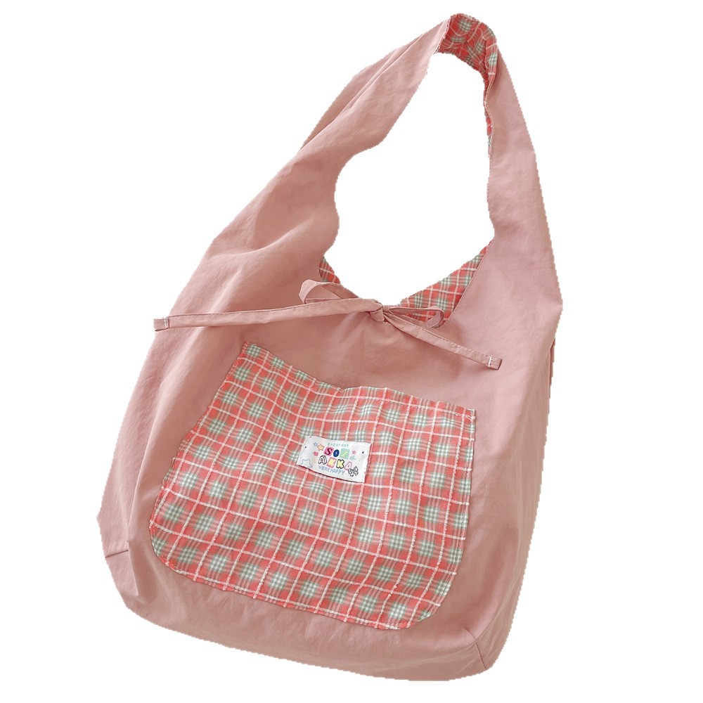 56142 Summer New Style checkered Korean version double-sided backpack, artistic and lightweight, college student single-shoulder heart bag Item Picture
