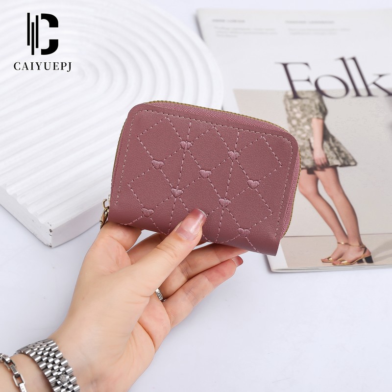 Women's short zipper coin case, access card holder, coin purse, card case integrated, multi-slot, retro women's wallet full figure
