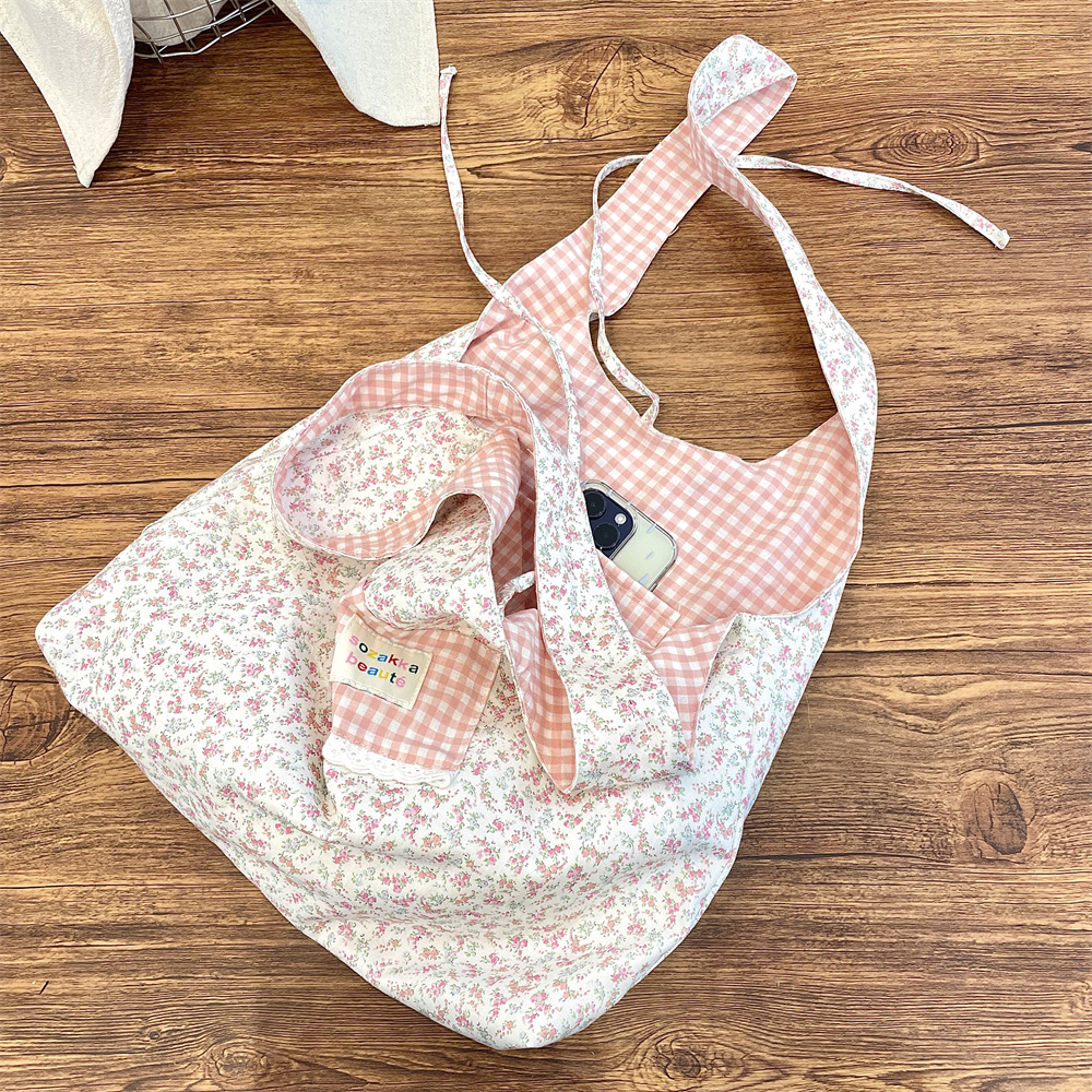 52221 large-capacity spring and summer student new floral fabric bag, canvas bag, single-shoulder 2025 flower patchwork style details Picture