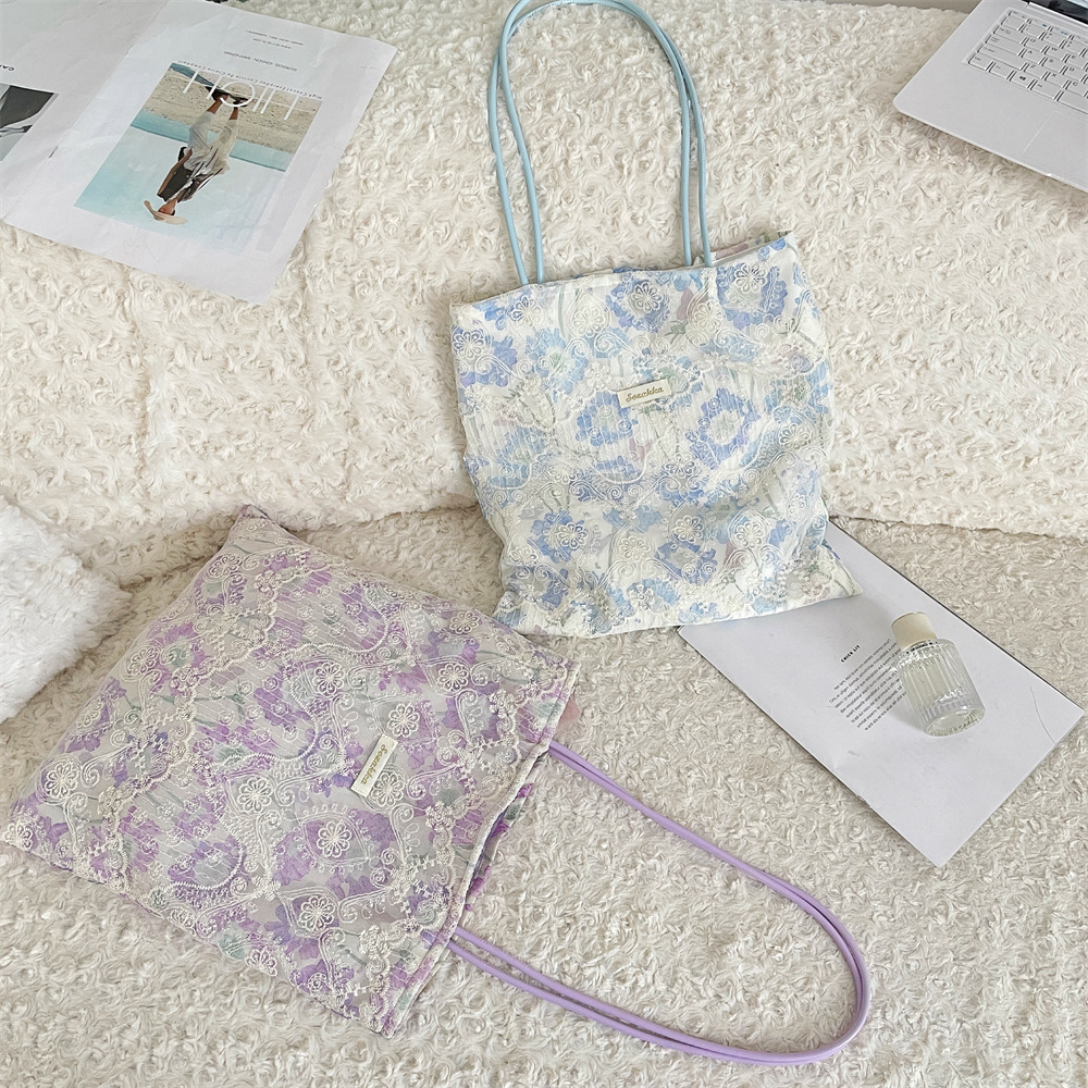 56161 New stylish country style floral print, high appearance level, elegant single-shoulder handbag, commuting and travel canvas bag Specification drawing