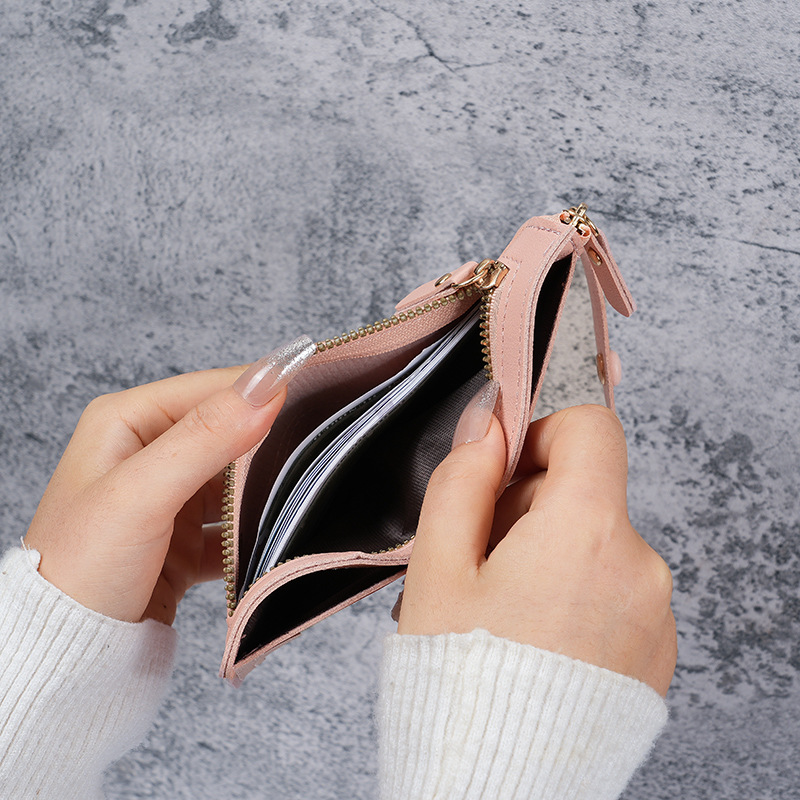 New type of wallet button wallet, solid-color wallet for women, thin wallet for ladies, card holder, short coin purse, cross-border wholesale Specification drawing