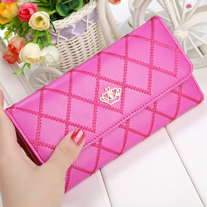 Wholesale of 2021 Women's wallets, long Korean version zipper, fresh and clean crown diamond-shaped student multi-functional wallets Specification drawing